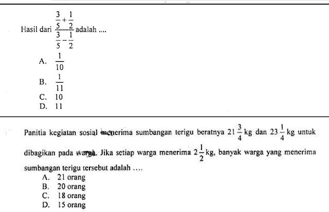 soal pecahan pada un 2018