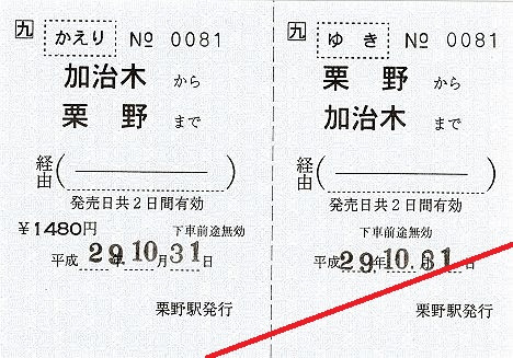 JR九州　肥薩線栗野駅　発着駅常備往復乗車券