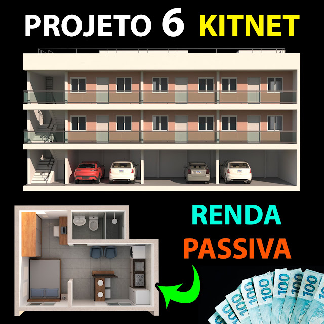 projeto de kitnet para alugar - 6 kitnet