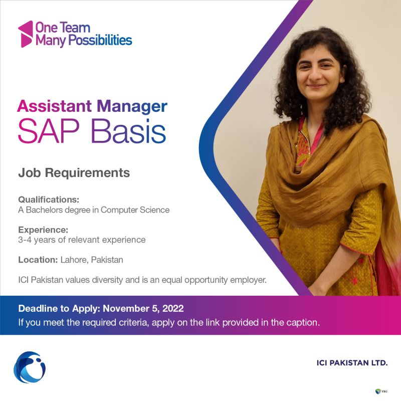 ICI Pakistan Ltd. is hiring an Assistant Manager SAP Basis