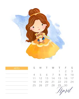 Princesas Disney: Calendario 2021 para Imprimir Gratis.