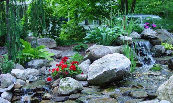 Garden with miniature river that flows showed a refreshing natural atmosphere