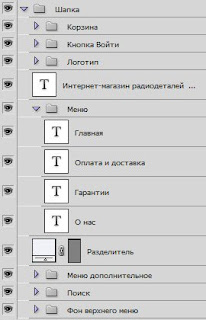 Макет с подписанными и структурированными слоями