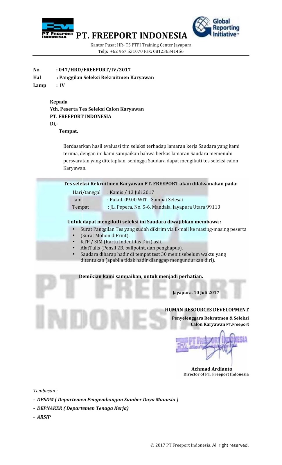 Hati Hati Surat Undangan Interview Ptfreeport Indonesia