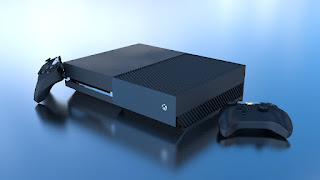 Une console et deux manettes Xbox