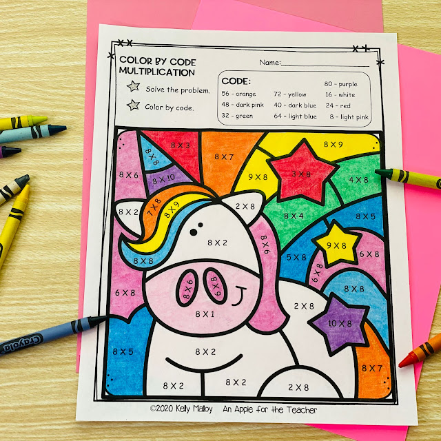 Unicorn Color By Number Multiplication Sheets