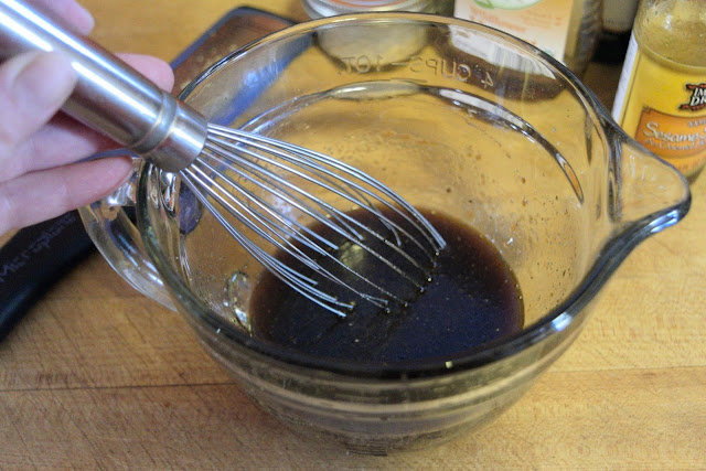 The glaze for the sesame chicken, mixed together in a bowl.