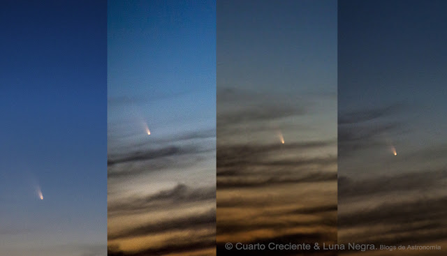 Composición de imágenes del cometa PanStarrs, tomadas el 13 marzo de 2013, en Villar del Rey (Badajoz)  por J.E. Piñero y J.Muñoz