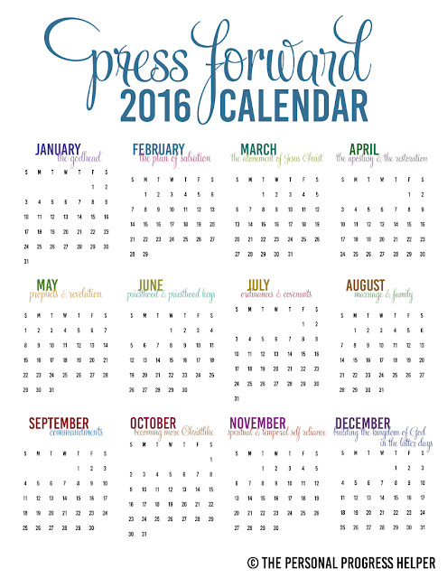 Press Forward 2016 Calendar with Come Follow Me Themes