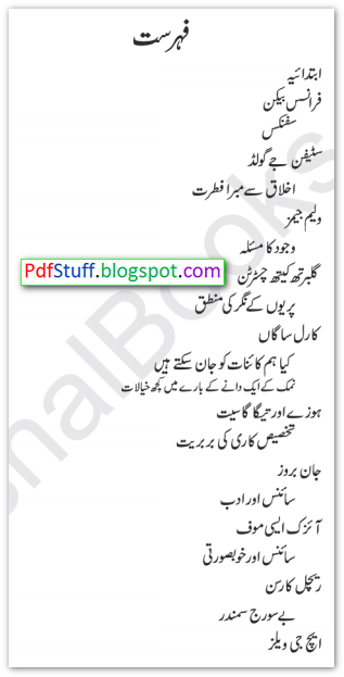 Contents of the Urdu book Science Kay Azeem Mazameen