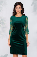 Rochie Mirela verde din catifea 