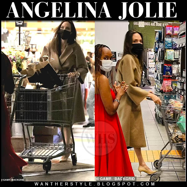 Angelina Jolie in camel wrap coat