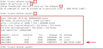 p para listar las particiones de FDisk