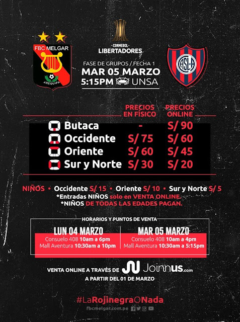 Copa libertadores Melgar vs San Lorenzo entradas