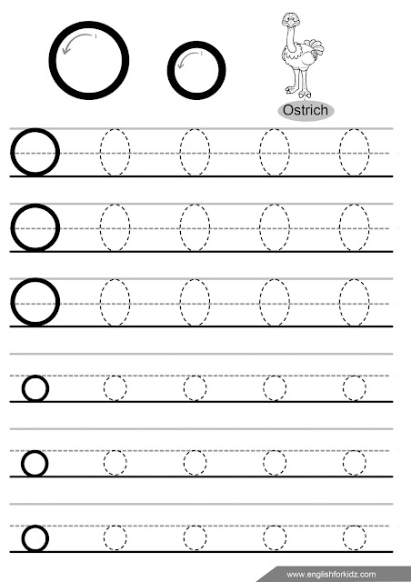 Letter o tracing worksheet for kindergarten and elementary school