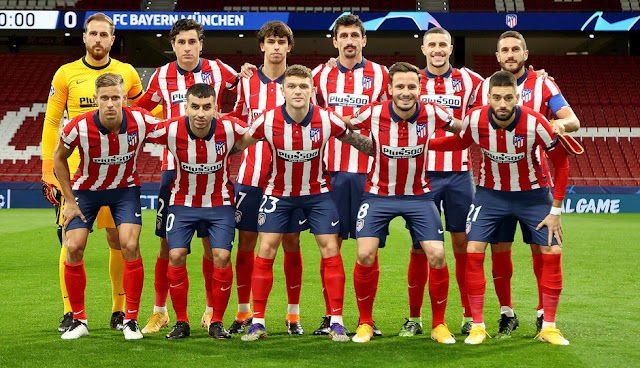 CLUB ATLÉTICO DE MADRID. Temporada 2020-21. Oblak, Giménez, Joao Félix, Savic, Mario Hermoso, Koke. Marcos Llorente, Ángel Correa, Trippier, Saúl y Carrasco. CLUB ATLÉTICO DE MADRID 1 BAYERN MÚNICH 1. 01/12/2020. Liga de Campeones de la UEFA, Grupo A, jornada 5. Madrid, estadio Wanda-Metropolitano. GOLES: 1-0: 26’, Joao Félix. 1-1: 85’, Thomas Müller, de penalti.