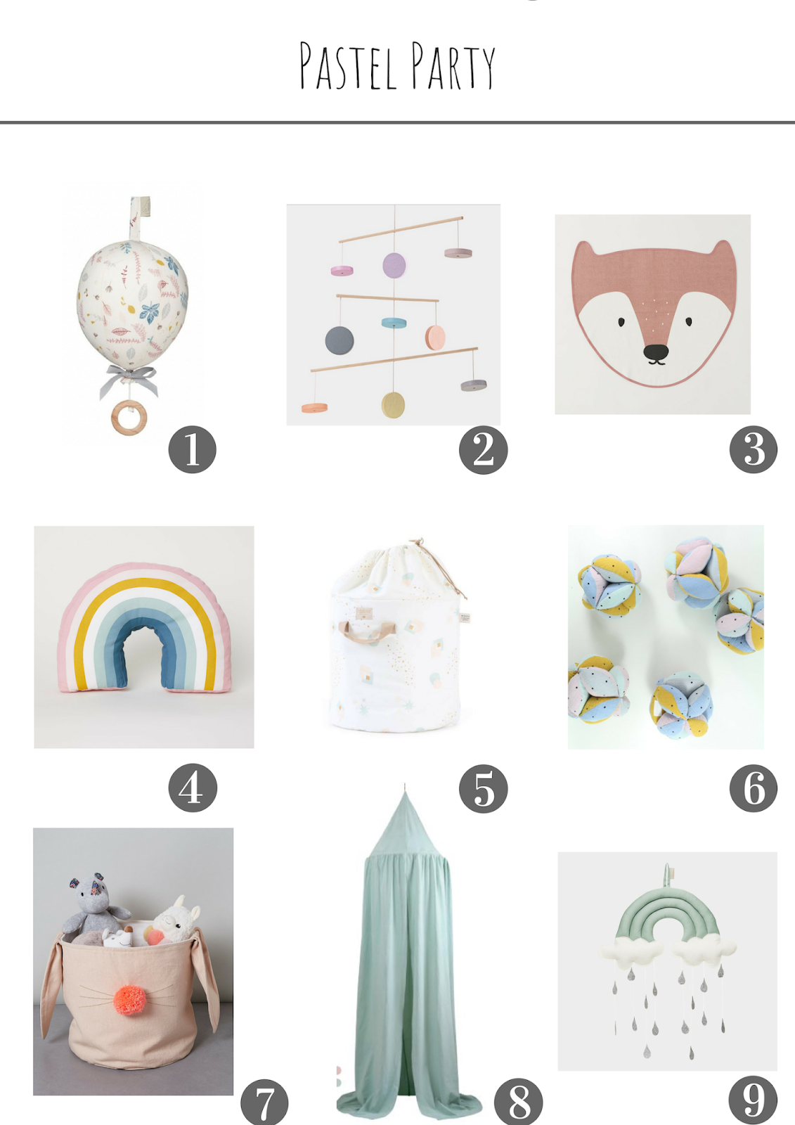 selection de decoration pour la chambre des enfants bebe pastel arc en ciel mobile coussin nobidinoz cam cam