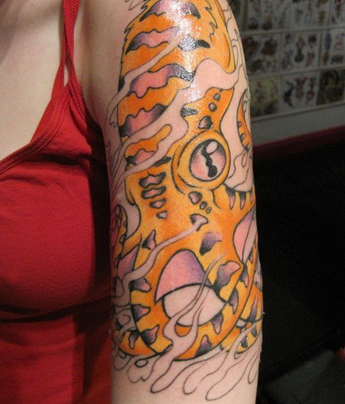 Women sleeve tattoo squid