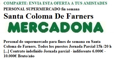 Sta Coloma Farner, Girona, Lanzadera de Empleo Virtual, Oferta Mercadona