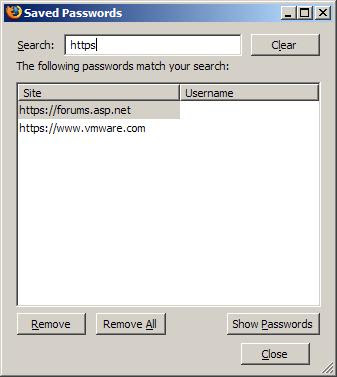 Firefox Saved Passwords dialog