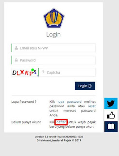 Tampilan halaman pendaftaran akun pendaftaran NPWP online