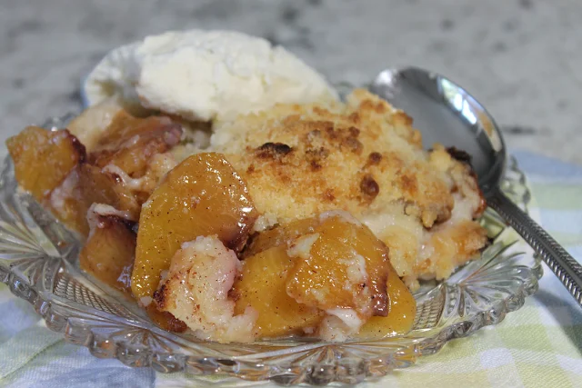 Peach Crisp with Vanilla Ice Cream