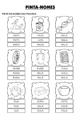 Atividades para Alfabetizar -Pinte o nome da figura