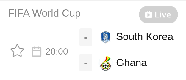 Nonton Live FIFA World CUP / Piala Dunia Qatar 2022 Korea Selatan vs Ghana at 20:00