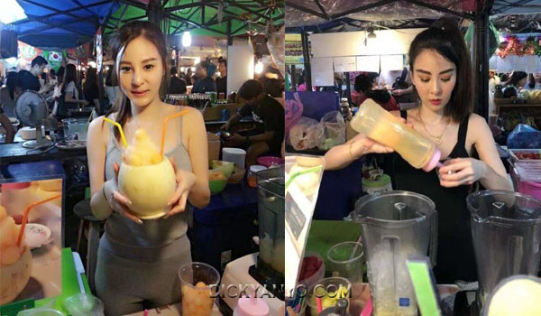 Gadis Cantik dan Seksi Penjual Jus Buah Yang Buat Netizen Patah Hati Saat Lihat Suaminya