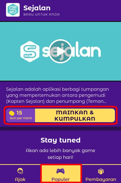 Langkah yang pertama untuk memperoleh Koin yaitu dengan cara Mendownload dan Memainkan Aplikasi pada menu "Populer".