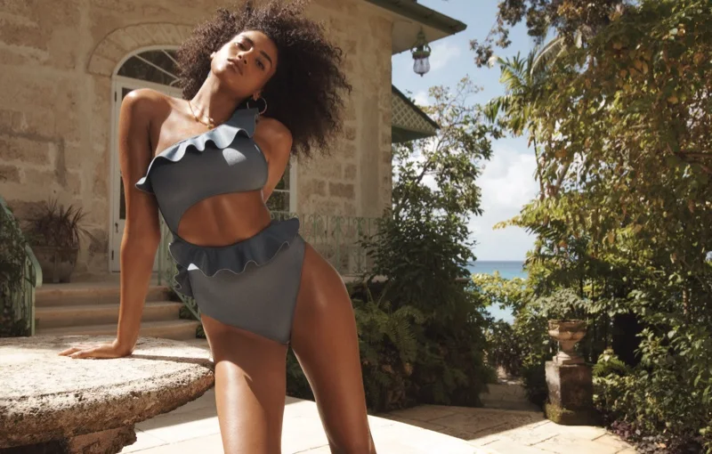 Zimmermann features Pattie cut out frill one-piece in Summer Swim 2022 campaign. Photo: Benny Horne
