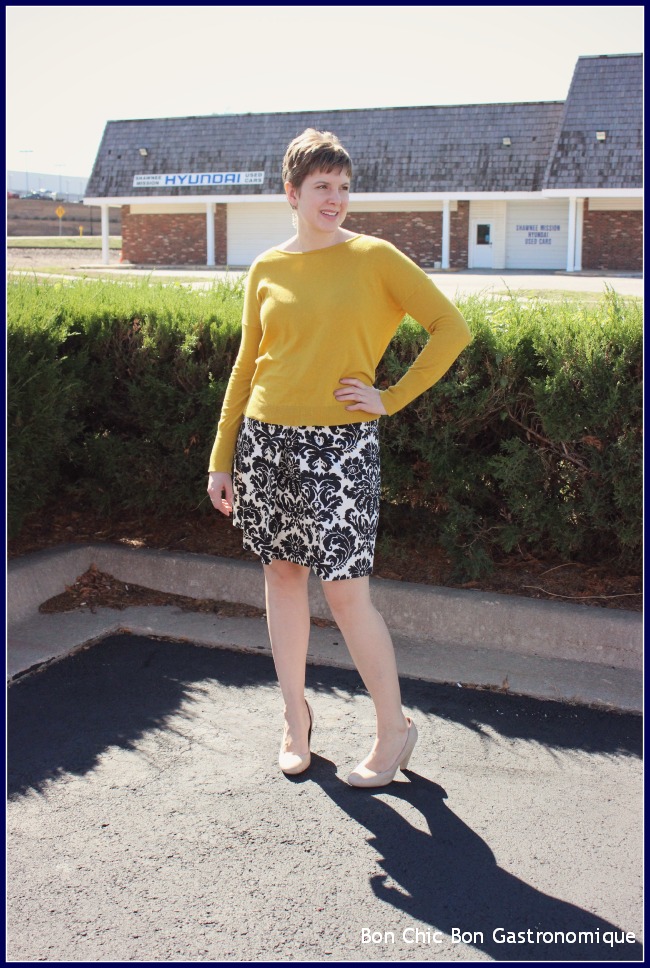 Sweater: Loft; skirt: Loft; earrings: White House Black Market; shoes ...