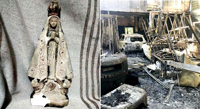 Dono de oficina destruída crê em milagre após imagem de Nossa Senhora resistir a incêndio