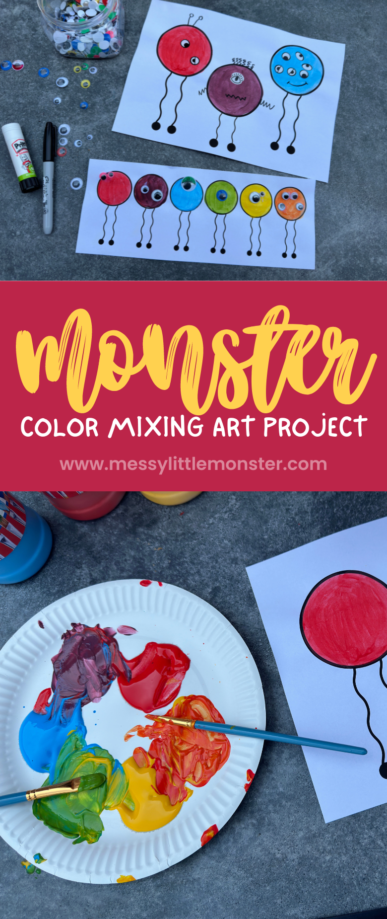 Monster color mixing for kids art project