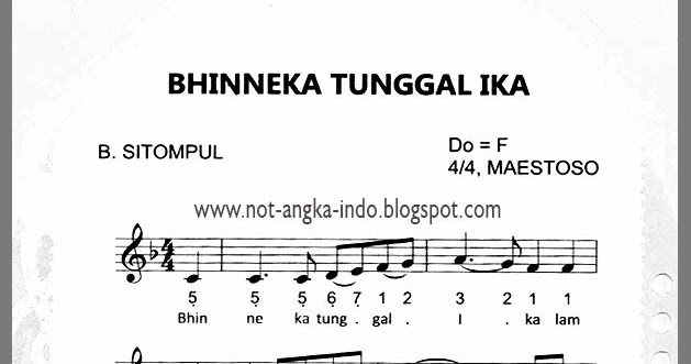Not Angka Lagu Bhinneka Tunggal Ika - Not Angka Lagu Indonesia