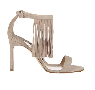 Manolo Blahnik neutral barely there high heeled sandals with fringe detail