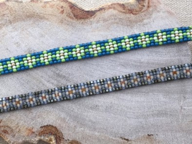 Bead loom bracelets with Czech round beads (top) and Miyuki delica cylinder beads (bottom)