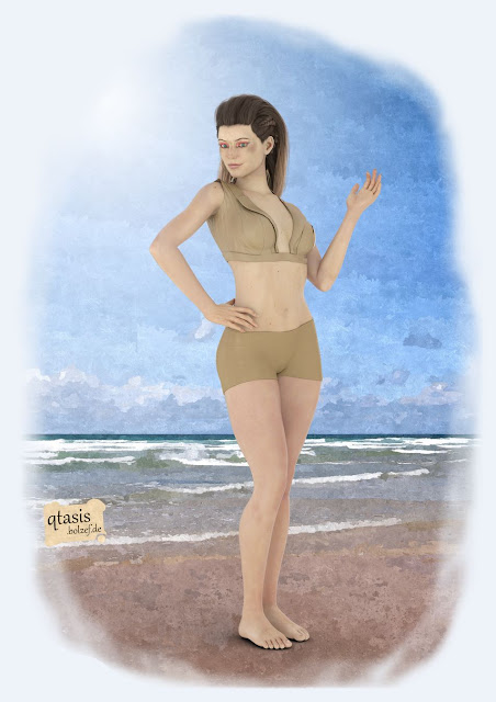 Beatrice eine abenteuerliche Schatzjägerin im Beigefarbenen Strandoutfit | Beatrice an adventurous treasure hunter in her beige beach outfit