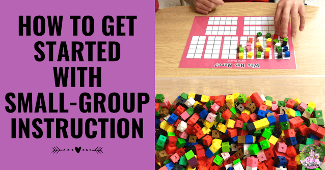 Photo of small-group math activity with text, "How to Get Started With Small Group Instruction"