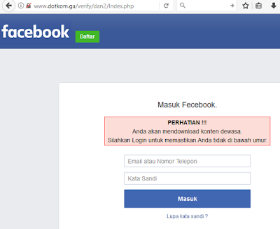 Halaman login Facebook Palsu