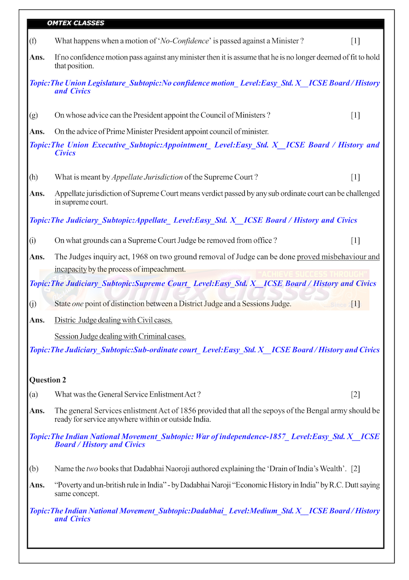 X_ICSE Board_Official_History & Civics (Paper-1)__Solutions_[01.03.2019]