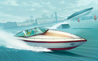 GTA V Artwork wider screen aspect ratio wallpaper jet boat flying in a race