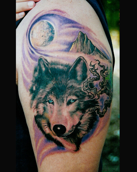 Wolf and Moon Tattoos