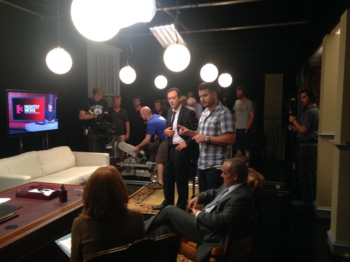 The Guarantee director Ian Power on set with cast members Orla FitzGerald, David Murray and Morgan Jones.