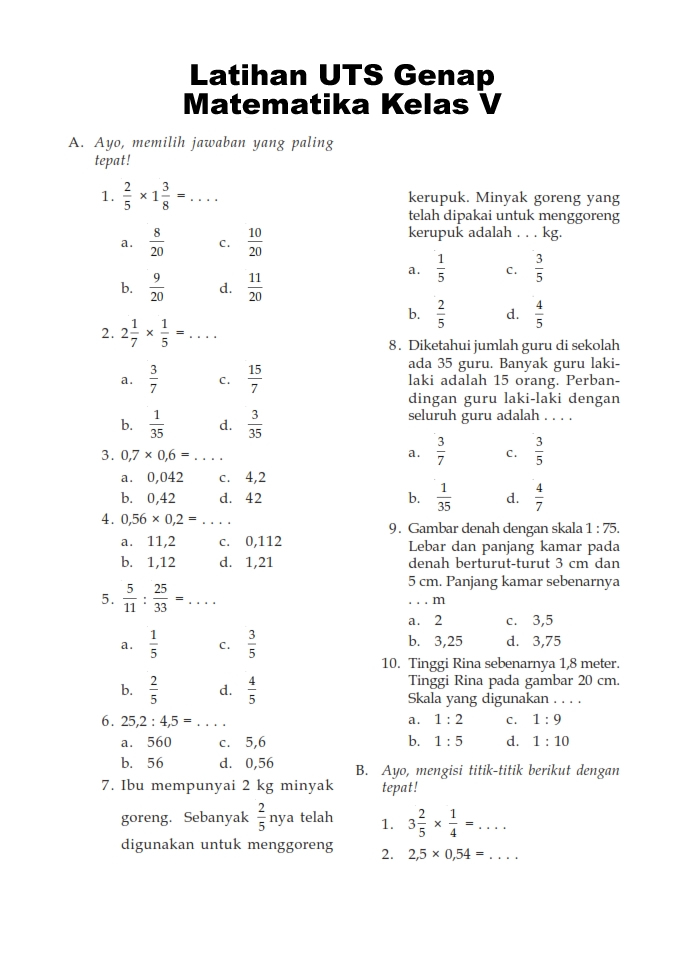Download Kumpulan Soal Uts Genap Matematika Kelas 5 Semester 2