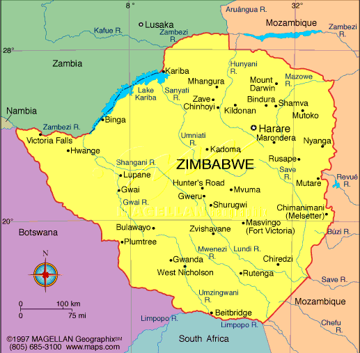 #Zimbabwe - Heograpikal Maps ng Zimbabwe