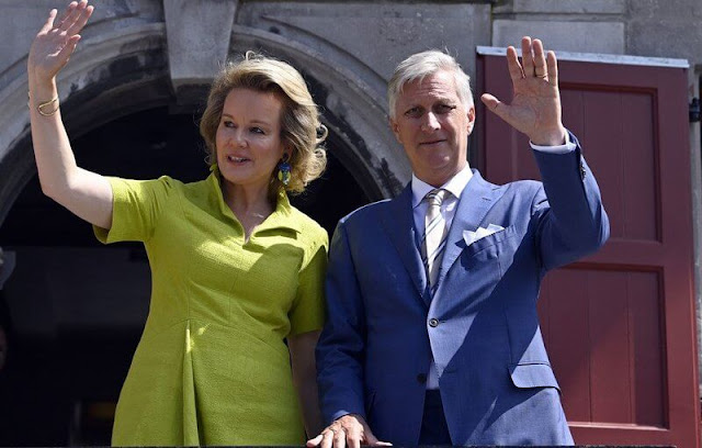 Queen Mathilde wore Marion green midi dress from Natan RTW Spring Summer 2020 collection. The King and Queen visited BelOrta
