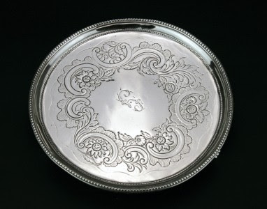 ANTIQUE 18thC GEORGIAN SOLID SILVER SALVER TRAY, JOHN HUTSON, LONDON c.1787 