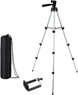 KBOOM Camera Tripod Stand With 3-Way Head Tripod for Digital Camera DV Camcorder, Tripod 3110 with mobile Phone holder mount Tripod  (Silver, Black, Supports Up to 1500 g)