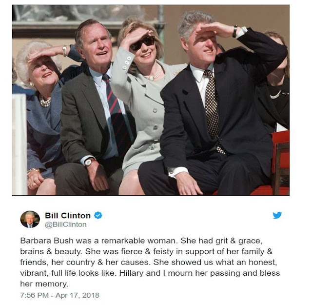 Bill Clinton remembering Barbara Bush at her death at 92